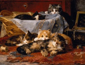 Kattungar vid en sykorg (olja på duk)
