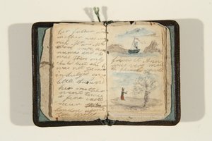 Berättelsens början ”Det var en gång en liten flicka och hon hette Ane, ca 1828 (penna & bläck och akvarell på papper)