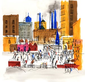 Kommer från bruket, 2014 (akryl och bläck)
