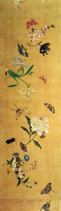 Hundra fjärilar, blommor och insekter, detalj från en handscroll av Chen Hongshou