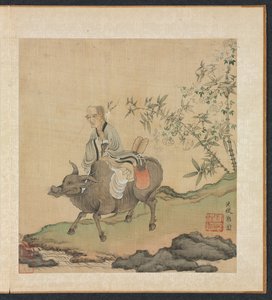 Målningar efter forntida mästare: Laozi rider på en oxe