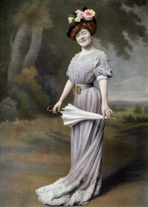 Franska komikern Amelie Dieterle som Blanche i pjäsen "La ponette", Paris, foto av Cheri Rousseau från tidningen "Le Theatre" 1 augusti