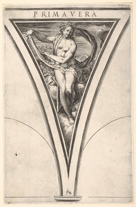 Spring Primavera representerad som en kvinna som bär ett böljande draperi och girlanger..., ca. 1570-1615. av Cherubino Alberti