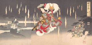 Scen av Foxfire Kitsunebi från pjäsen Honcho nijushiko, 1898., 1898.