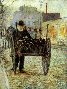 Gammal man som bär flaskor av Childe Frederick Hassam