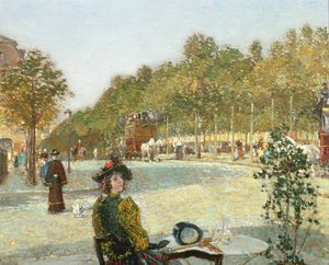 September Sunlight, Paris (olja på duk) av Childe Frederick Hassam