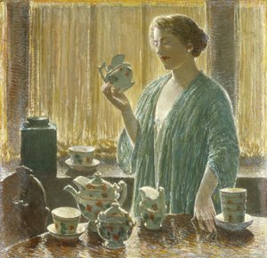 Teservis med jordgubbar av Childe Frederick Hassam