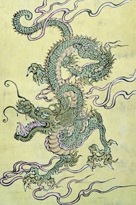 En kinesisk drake (träblock i färg) av Chinese School