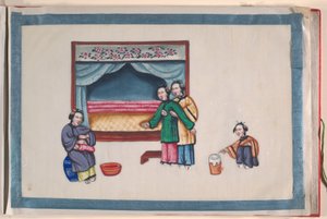 Album, sent 1800-tal (album med tolv blad; tusch och färg på märgpapper, inbundet i röd damast) av Chinese School