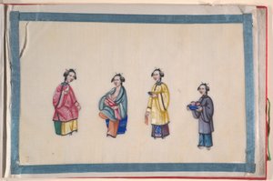 Album, sent 1800-tal (album med tolv blad; tusch och färg på märgpapper, inbundet i röd damast) av Chinese School