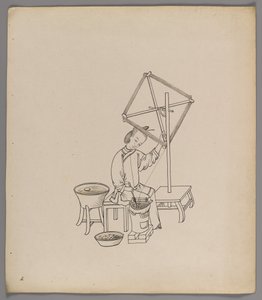 Album med separata blad: Silk Cultivation and Production (bläck på papper) (se även 499288-303) av Chinese School