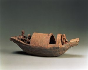 Båt och besättning, gravartefakt, östra Han-dynastin, 25-220 e.Kr. (lergods)