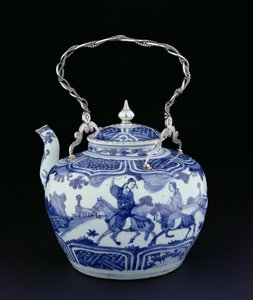 Kinesisk tekanna med europeiskt handtag, övergångsperiod, ca 1640 (porslin med silver)