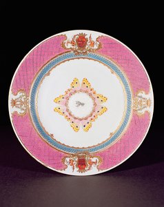 Middagstallrik målad i Famille Rose-emaljer med armarna från Grimaldi di Castro, Yongzheng-perioden (1723-35) c.1735 (porslin) av Chinese School
