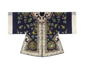 Broderad midnattsblå Haan informell överrock för kvinnor, waitao, 1800-talets tredje kvartal av Chinese School