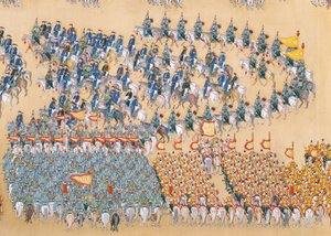 Kejsar Qianlongs genomgång av den stora paraden av trupper, handscroll av Chinese School
