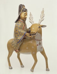 Figur av en odödlig som rider på ett rådjur (cloisonne-emalj) av Chinese School