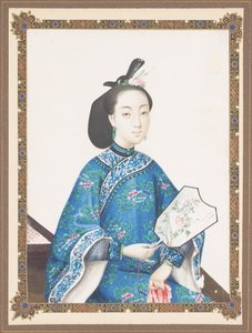 Inramat porträtt av Howquas hustru, ca 1850-70 av Chinese School