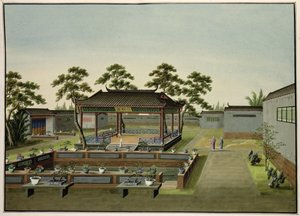 Trädgårdsscenen, ca 1820-40 (wc på papper) av Chinese School