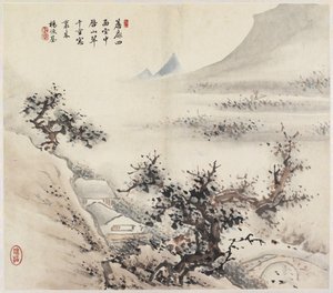 Landskap (bläck & färger på papper) av Chinese School