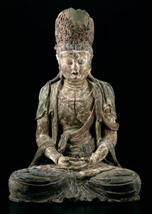 Stor sittande bodhisattva i meditation, Jin-dynastin (1115-1234) (trä & pigment) (se 206545)