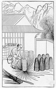 Förpackning porslin, från en serie illustrationer om tillverkning av porslin (se 384116 & 384117 för hela serien) av Chinese School