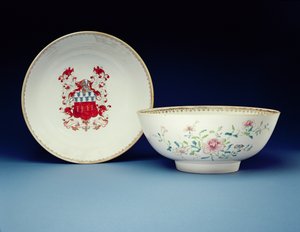 Ett par skålar dekorerade i famille roséemaljer med Joynes armar, Yongzheng-perioden (1723-35) (porslin)
