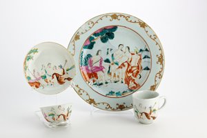 Tallrik, teskål, kaffekopp och fat dekorerad med representationer av Judgment of Paris (porslin)