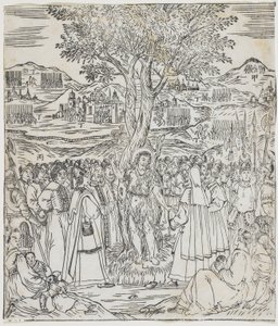 Johannes Döparen predikar, tallrik från Giulio Alenis Tianzhu jiangsheng zhuxiang jingjie (En illustrerad historia om himlens Herre som blev inkarnerad i köttet), Jinjiang-kyrkan, Fujian av Chinese School