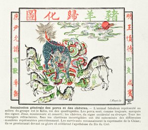 Kilin dyrkas av grisarna och getterna som har insett kristendomens fel och erkänner Kinas överhöghet, 1891 av Chinese School