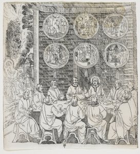 Den uppståndne Kristus visar sig för sina lärjungar, tallrik från Giulio Alenis Tianzhu jiangsheng zhuxiang jingjie (En illustrerad historia om himlens Herre som blev inkarnerad i köttet), Jinjiang Church av Chinese School