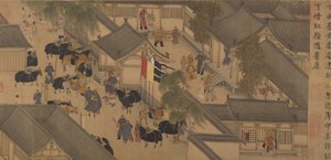 Historien om Lady Wenji, Handscroll, begyndelsen af det 15. århundrede (blæk, farve og guld på silke) av Chinese School