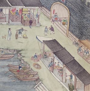 Utsikt över en marknad i Kina (wc och bläck på papper) av Chinese School