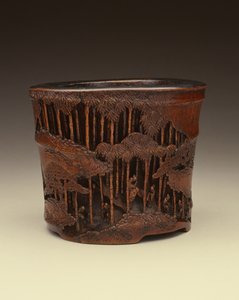 Stor penselkruka med de sju vise från bambulunden på deras litterära sysselsättningar i en bambuskog, Kang-hsi-perioden (1662-1722), Ching-dynastin (snickrad bambu)