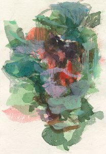 Abstrakt komposition, Organiska former/växtserie, 2021, akvarell, bläck, kol  gouache på akvarellpapper av Ching Fun Tso