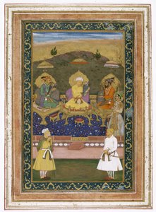 Kejsarna Akbar, Jahangir och Shah Jahan med sina ministrar och prins Dara Shikoh, ca 1630-40 av Chitarman