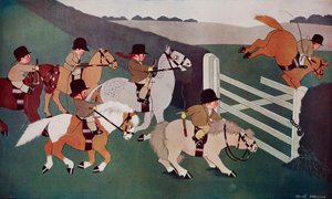 The gate crashers, jockeys på hästryggen, skämtteckning av Chloe Preston (1887-1969) från The Tatler, nr 1435, 26 december av Chloe Preston