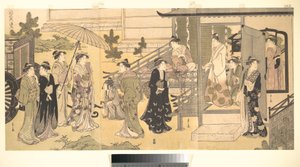 En förklädd scen ur Berättelsen om Genji (Fūryū Yatsushi Genji), kapitel 33, ”Blåregnsblad (Fuji no uraba)” av Chobunsai Eishi
