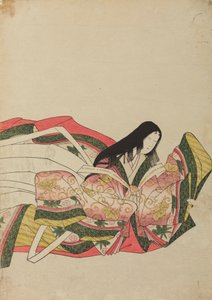 En hovdam som sitter och blickar åt höger, illustration ur albumet: Trettiosex kvinnliga poeter / Nishiki-zuri onna sanju e-zukushi