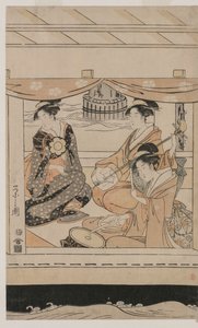 Fest på fritidsbåten Kawaichimaru av Chobunsai Eishi