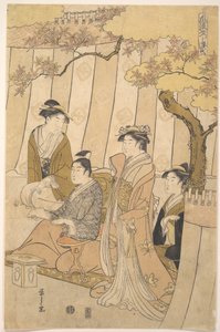 Prins Genji och tre unga kvinnor av Chobunsai Eishi