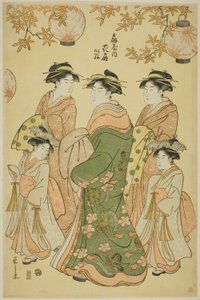 Courtesan Hanaogi från Ogiya, med barnskötare Yoshino och Tatsuta