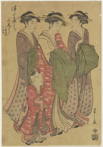 Tre kurtisaner från Tsuataya-huset, 1787-1798 av Chobunsai Eishi