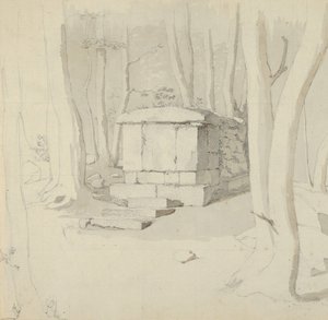 A Stone Tomb in a Forest, verso: Study of a Flower, 1830. av Christen Købke