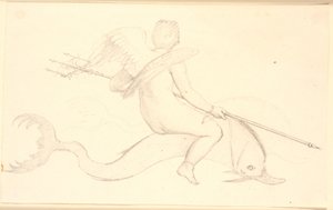 Cupid rider på en delfin. Pompeians motiv av Christen Købke