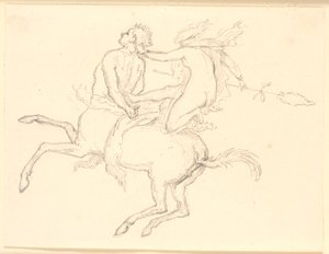 Bacchante sitter på ryggen av en rufsig kentaur. Pompeians motiv av Christen Købke