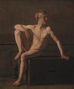 Naken figur. Sittande pojke