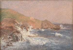 Grovt hav på en stenig kust, Capri av Christen Købke