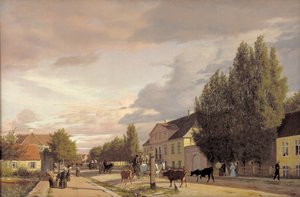 Utsikt över en gata på Østerbro utanför Köpenhamn. Morgonljus, 1836