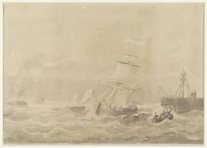 Turbulent hav med segelfartyg av Christiaan Cornelis Kannemans